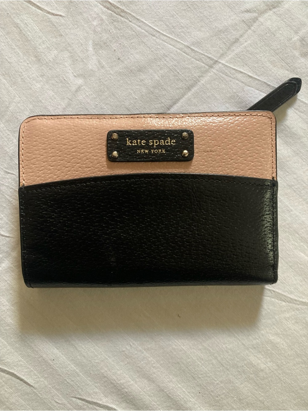 kate spade Pink and Black Leather Zip-Around Card Wallet